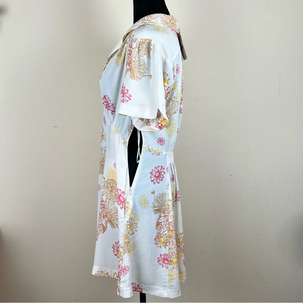 NWT Free People Dress Size S Cream Floral Print Hawaii Mini Viscose Airy Breezy